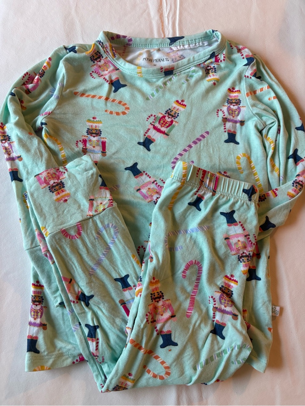 Posh Peanut x Glitterville pajamas, Blue Nutcracker, Size 3T, Christmas EUC